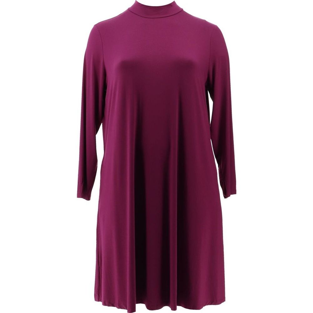 Susan Graver Mock Neck Long Slv Swing Dress Plum Berry A5446938